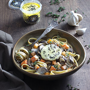 Cabecou, Mushroom, and Butternut Fettuccine